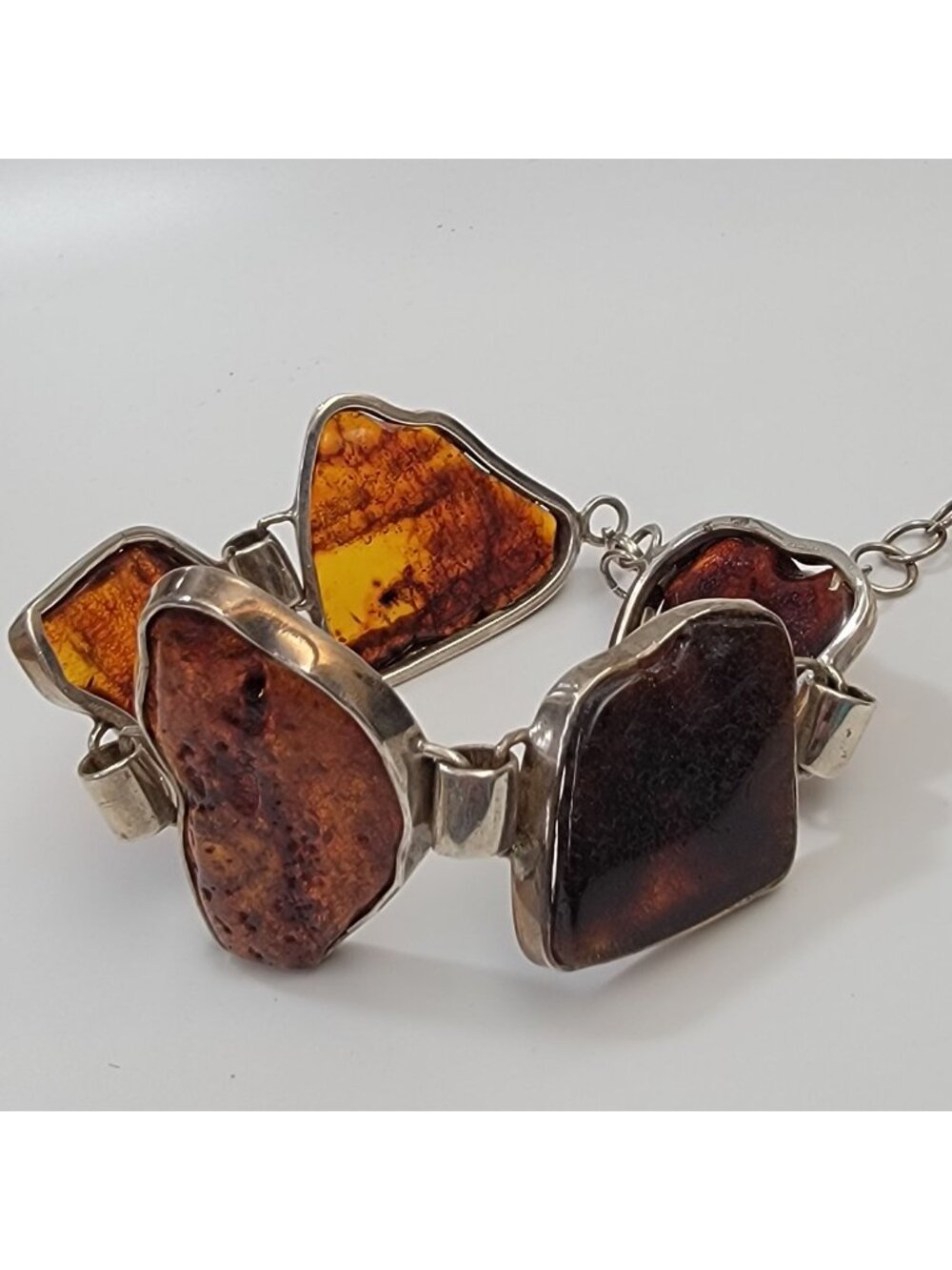 Natural Cognac Baltic Amber Panel Link Bracelet